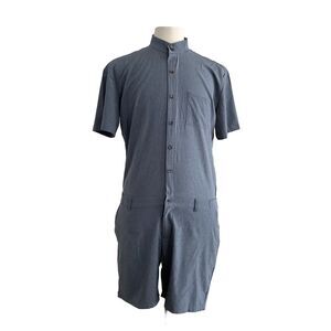 ROMPERJACK Romper Men Gray Button Up Short Sleeve Preppy Stretch Cotton XL